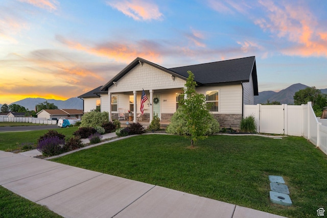 384 N 600 E, Payson, UT 84651 - view of front facade with covered porch, a mountain view, and stone siding