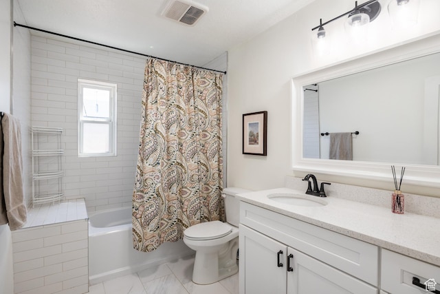 1217 Talisman Dr, Salt Lake City, UT 84116 - bathroom with vanity, shower / tub combo, toilet, and marble look tile flooring