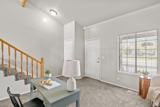 4478 S Balmoral Way, West Valley City, UT 84119 - carpeted office space featuring plenty of natural light, baseboards, crown molding, and vaulted ceiling
