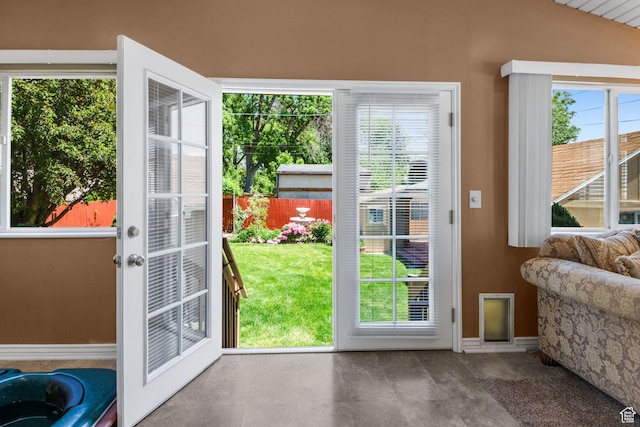 1979 S 600 E, Salt Lake City, UT 84105 - doorway to outside with baseboards and lofted ceiling