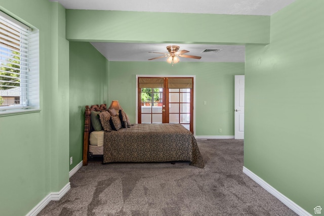 1979 S 600 E, Salt Lake City, UT 84105 - carpeted bedroom with baseboards, french doors, and a ceiling fan