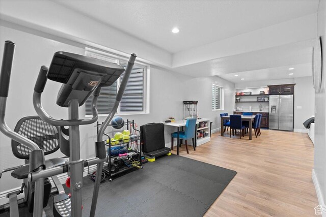 3352 N 200 W, Lehi, UT 84043 - workout room featuring light wood-style flooring, baseboards, and recessed lighting