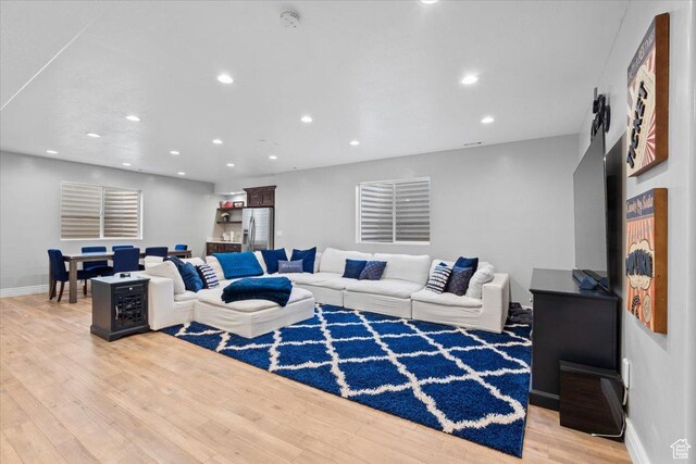 3352 N 200 W, Lehi, UT 84043 - living room featuring wood finished floors, recessed lighting, and baseboards