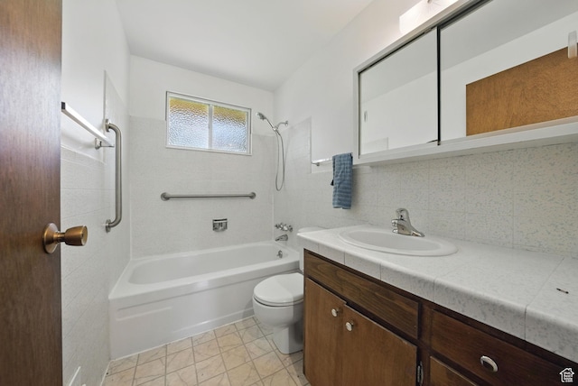 232 N 600 E, Orem, UT 84097 - full bathroom featuring vanity, tub / shower combination, toilet, and tasteful backsplash