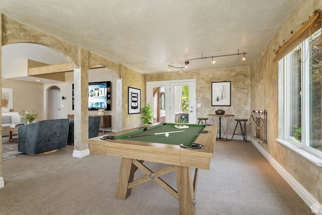 603 S Temple Hill Cir E, Bountiful, UT 84010 - recreation room featuring plenty of natural light, carpet floors, billiards table, and arched walkways