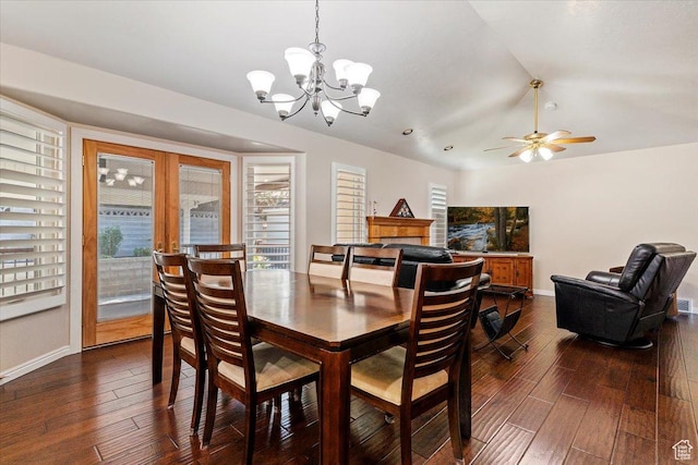938 E Bernay Cir, Sandy, UT 84094 - dining room featuring healthy amount of natural light, a chandelier, dark wood-style flooring, and lofted ceiling