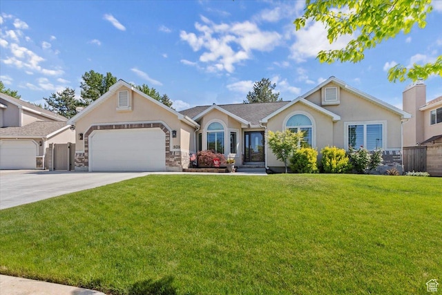 938 E Bernay Cir, Sandy, UT 84094 - ranch-style house featuring stucco siding, a garage, a front lawn, and concrete driveway