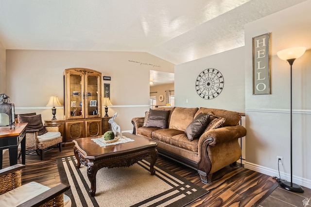 2638 W Cambridge Cross Cir, Riverton, UT 84065 - living area featuring dark wood finished floors and vaulted ceiling