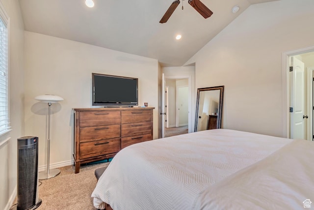 7259 S Viansa Ct, Midvale, UT 84047 - bedroom with lofted ceiling, light colored carpet, recessed lighting, baseboards, and a ceiling fan