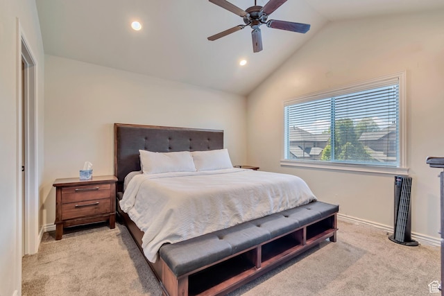 7259 S Viansa Ct, Midvale, UT 84047 - bedroom with light colored carpet, lofted ceiling, recessed lighting, baseboards, and a ceiling fan