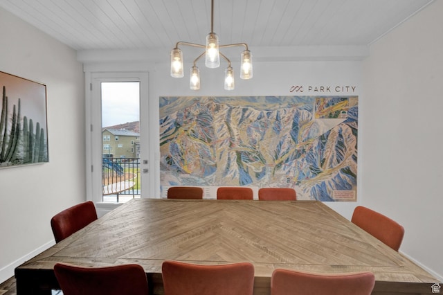 1097 W Wasatch Spring Rd, Kamas, UT 84036 - dining area with plenty of natural light, wooden ceiling, and a chandelier