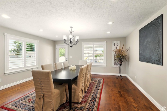 774 W 2300 S, Syracuse, UT 84075 - dining room featuring a chandelier, dark wood finished floors, baseboards, a textured ceiling, and recessed lighting