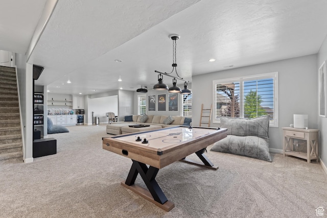 5284 W Orchard Spring Dr S, Herriman, UT 84096 - playroom featuring a dry bar, carpet, recessed lighting, baseboards, and a textured ceiling