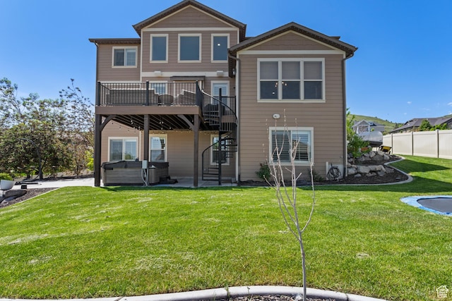 5284 W Orchard Spring Dr S, Herriman, UT 84096 - back of property featuring a hot tub, stairs, a patio area, and a deck