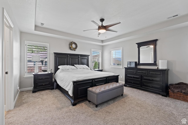 5284 W Orchard Spring Dr S, Herriman, UT 84096 - bedroom with a raised ceiling, light colored carpet, multiple windows, and baseboards
