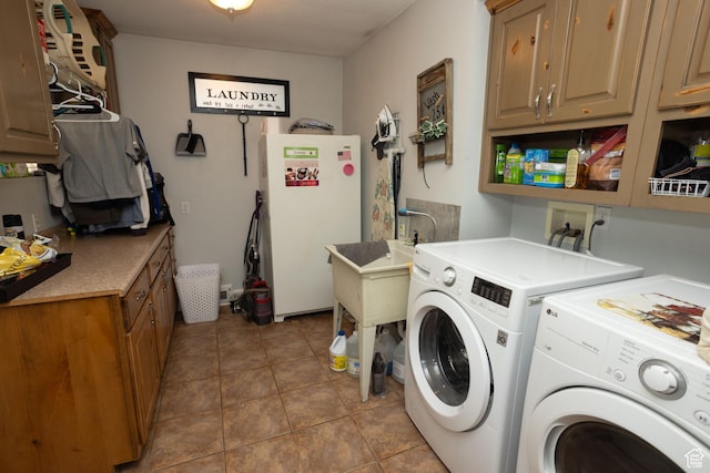40 S Main St, Glenwood, UT 84730 - laundry area with cabinet space, washing machine and dryer, and tile patterned flooring