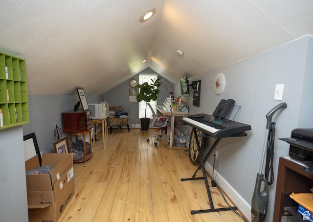 40 S Main St, Glenwood, UT 84730 - office area featuring light wood-type flooring, lofted ceiling, and baseboards