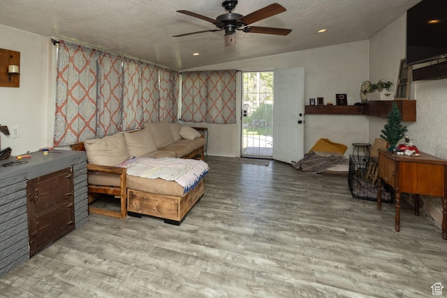 40 S Main St, Glenwood, UT 84730 - living room with ceiling fan, wood finished floors, a textured ceiling, and recessed lighting