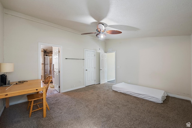 2554 S Chesterfield St W, West Valley City, UT 84119 - bedroom featuring carpet flooring, baseboards, a desk, ceiling fan, and a textured ceiling