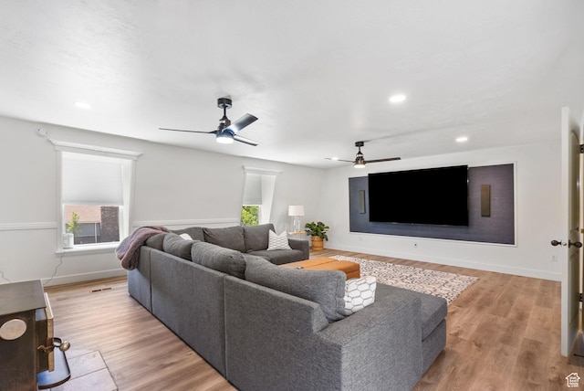 993 E 12600 S, Draper, UT 84020 - living room with a ceiling fan, light wood finished floors, baseboards, and recessed lighting