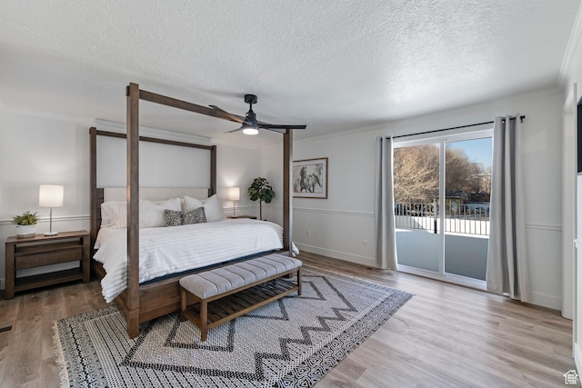 993 E 12600 S, Draper, UT 84020 - bedroom with ornamental molding, access to outside, wood finished floors, a textured ceiling, and ceiling fan