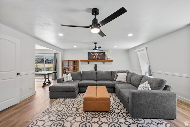 993 E 12600 S, Draper, UT 84020 - living room featuring light wood-type flooring, ceiling fan, recessed lighting, and baseboards