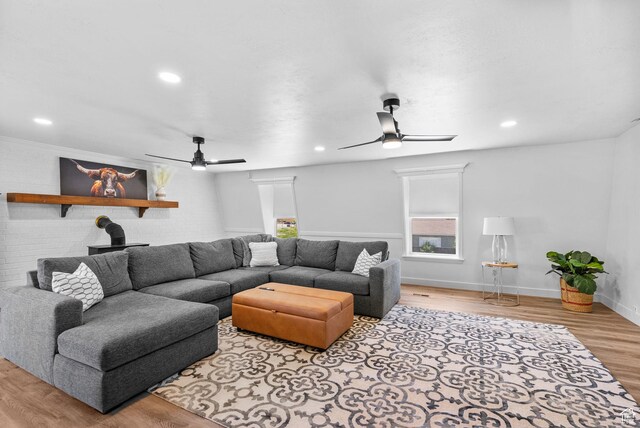993 E 12600 S, Draper, UT 84020 - living area with a ceiling fan, wood finished floors, recessed lighting, and baseboards