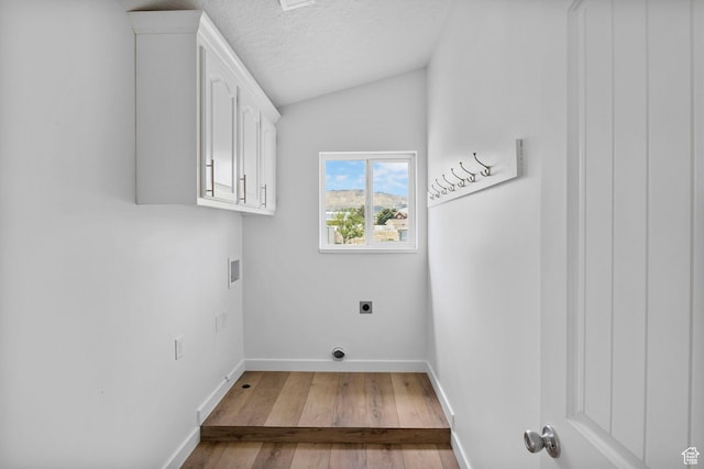 13226 S Cocomo Ct W, Herriman, UT 84096 - laundry room with cabinet space, hookup for an electric dryer, wood finished floors, baseboards, and a textured ceiling