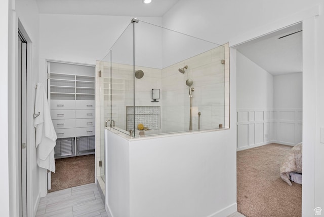 13226 S Cocomo Ct W, Herriman, UT 84096 - bathroom featuring a shower stall, a walk in closet, and recessed lighting
