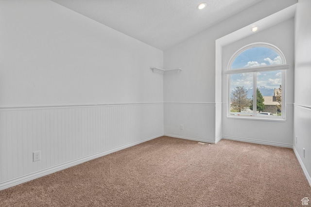 13226 S Cocomo Ct W, Herriman, UT 84096 - empty room featuring lofted ceiling, carpet floors, baseboards, and recessed lighting
