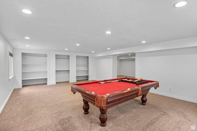 13226 S Cocomo Ct W, Herriman, UT 84096 - rec room featuring a textured ceiling, light carpet, baseboards, billiards table, and recessed lighting