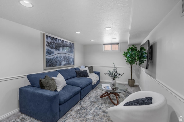1861 E Ramona Ave, Salt Lake City, UT 84108 - carpeted living area featuring a textured ceiling, recessed lighting, and baseboards