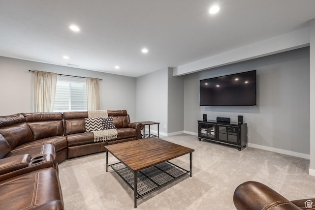 5067 W Beach Comber Way S, South Jordan, UT 84009 - living area with light carpet, recessed lighting, and baseboards