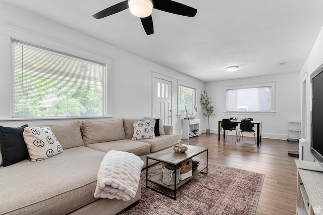 341 N 300 W, Provo, UT 84601 - living room with a ceiling fan, wood finished floors, and baseboards