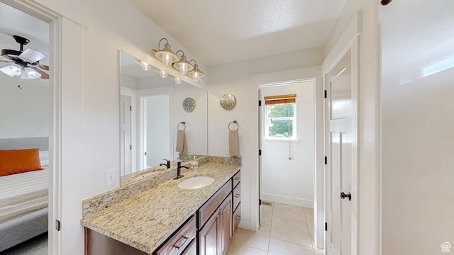 918 S River Ridge Lane, Spanish Fork, UT 84660 - bathroom with vanity, ceiling fan, tile patterned floors, and ensuite bath