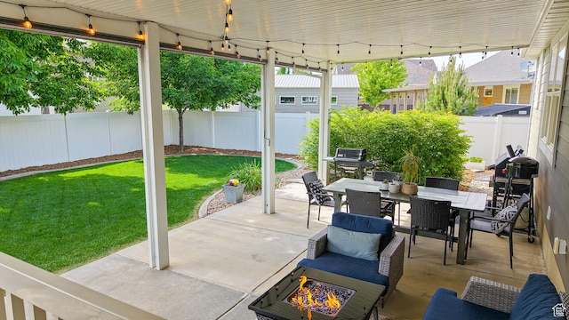 918 S River Ridge Lane, Spanish Fork, UT 84660 - view of patio featuring outdoor dining space and an outdoor fire pit