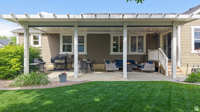 918 S River Ridge Lane, Spanish Fork, UT 84660 - rear view of house with outdoor lounge area, a lawn, and a patio