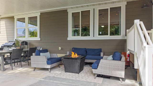 918 S River Ridge Lane, Spanish Fork, UT 84660 - view of patio / terrace featuring an outdoor living space with a fire pit