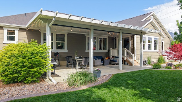 918 S River Ridge Lane, Spanish Fork, UT 84660 - back of house with outdoor lounge area, a yard, a patio, and roof with shingles