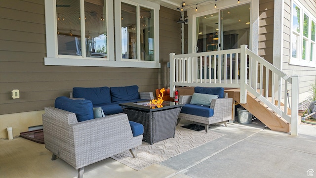918 S River Ridge Lane, Spanish Fork, UT 84660 - view of patio / terrace featuring an outdoor living space with a fire pit