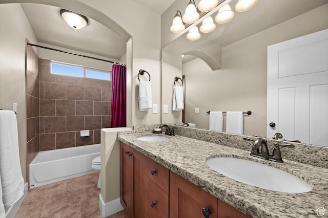 4117 W Shady Plum Way S, Jordan, UT 84009 - full bath featuring double vanity, toilet, and shower / bath combo with shower curtain