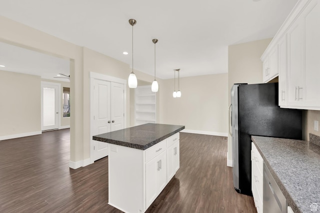 11379 S Oakmond Rd, South Jordan, UT 84009 - kitchen with stainless steel appliances, baseboards, dark wood-style floors, white cabinetry, and recessed lighting