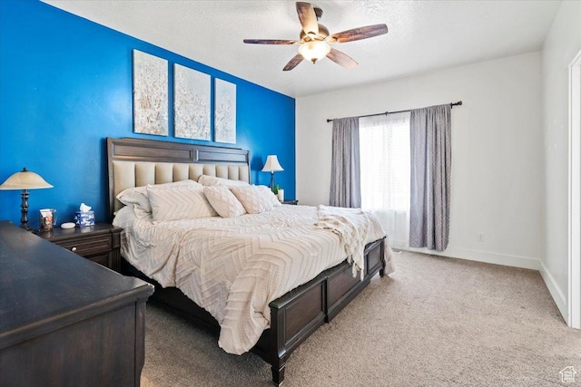 449 Travertine Way, Santaquin, UT 84655 - bedroom with light colored carpet, a textured ceiling, baseboards, and a ceiling fan
