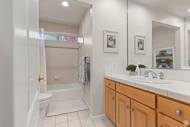 3330 N 175 W, North Ogden, UT 84414 - full bath with tile patterned flooring, vanity, shower / bathtub combination with curtain, toilet, and baseboards