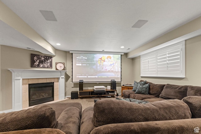3330 N 175 W, North Ogden, UT 84414 - carpeted living room with a fireplace, baseboards, and recessed lighting