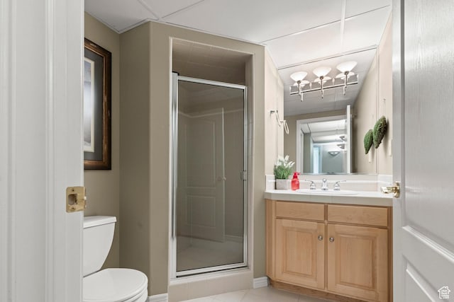 3330 N 175 W, North Ogden, UT 84414 - bathroom featuring toilet, vanity, a stall shower, and tile patterned floors