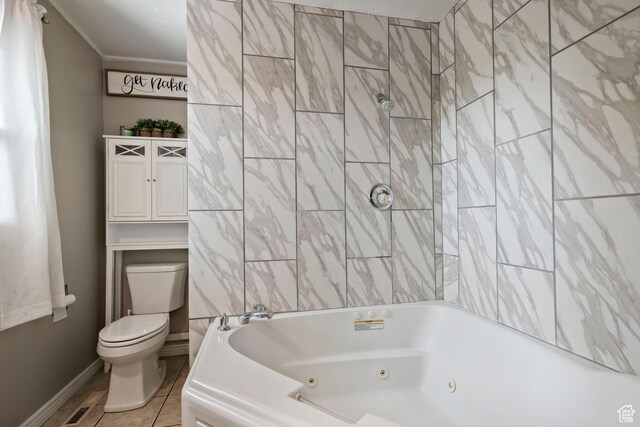 761 N Highland Blvd, Brigham City, UT 84302 - full bathroom featuring toilet, tile patterned floors, baseboards, and a combined bath / shower with jetted tub