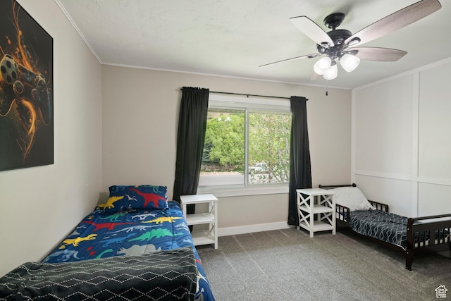 761 N Highland Blvd, Brigham City, UT 84302 - bedroom with carpet floors, ornamental molding, ceiling fan, and baseboards