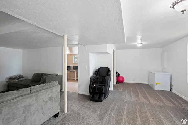 761 N Highland Blvd, Brigham City, UT 84302 - living room with carpet flooring, a textured ceiling, and baseboards