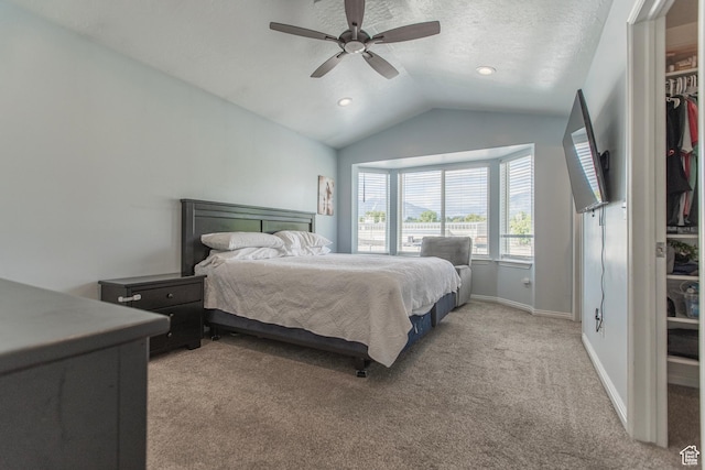 1428 N Reese Dr, Provo, UT 84601 - bedroom featuring lofted ceiling, light colored carpet, baseboards, a ceiling fan, and recessed lighting